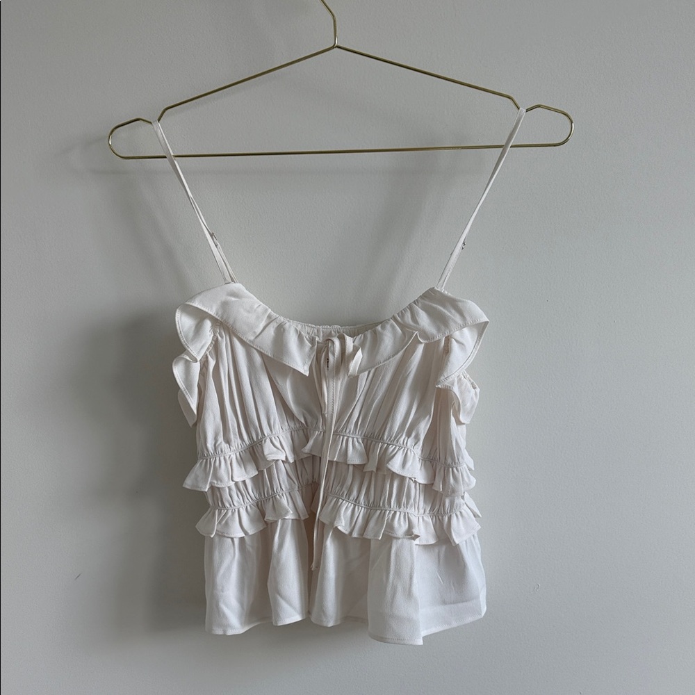 H&M Cream Ruffle Trim Strappy Top Camisole